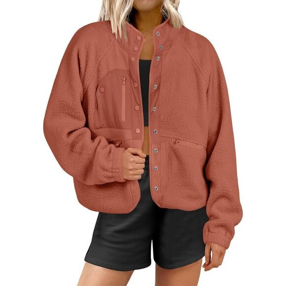 NEW Jacket Button Sherpa Coat Warm Outwear Pockets S - Picture 3 of 5